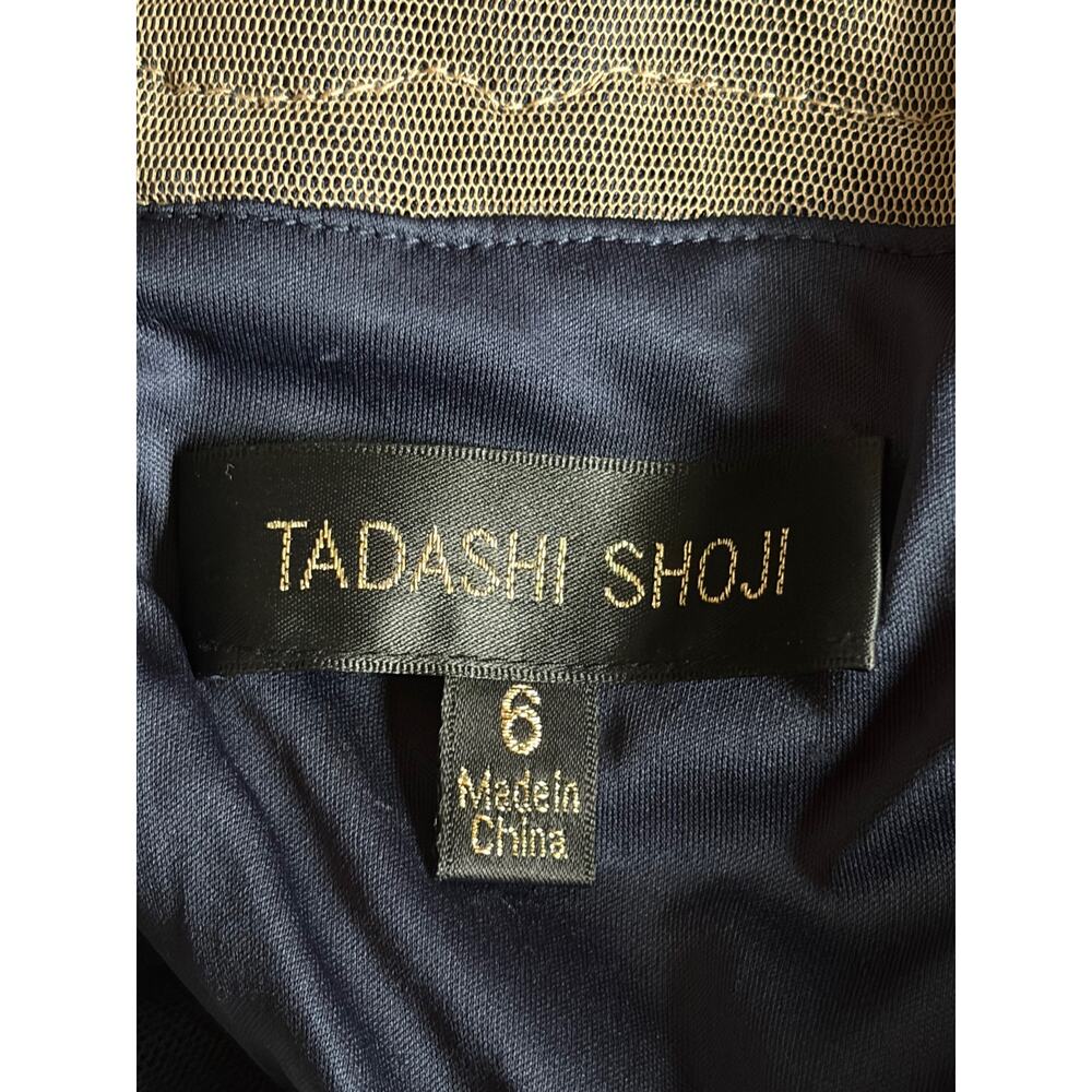 Tadashi Shoji Corded Lace and Draped Tulle Gown (Navy Blue) - Size 6 - Picture 9 of 13